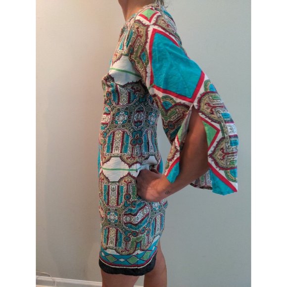 Laundry Shelli Segal Short Tunic Dress Blue Zip Up 3/4 Bell Sleeves Size 0 - Picture 7 of 7